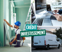 Triple image représentant différents types d'investissement pour les professionnels avec un crédit (matériel, transport...)