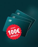 Visuel carte avec indication offre jusqu'à 100€ offerts